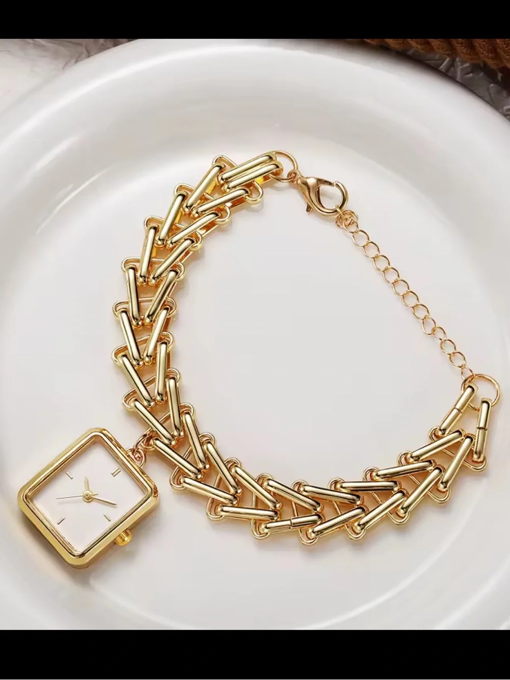 Gold-Tone Chain-Link Square Dial Women's Watch